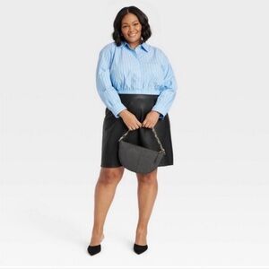 Ava&Viv Cropped Elastic Blue Stripe  Shirt